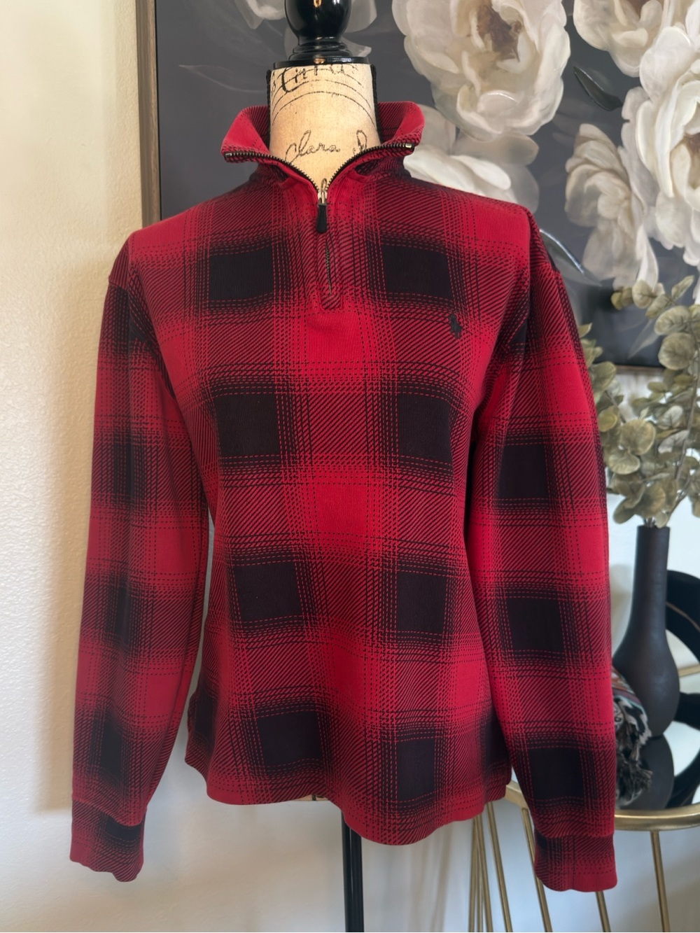 Polo by Ralph Lauren Red and Black Plaid Zip-Up Sweater